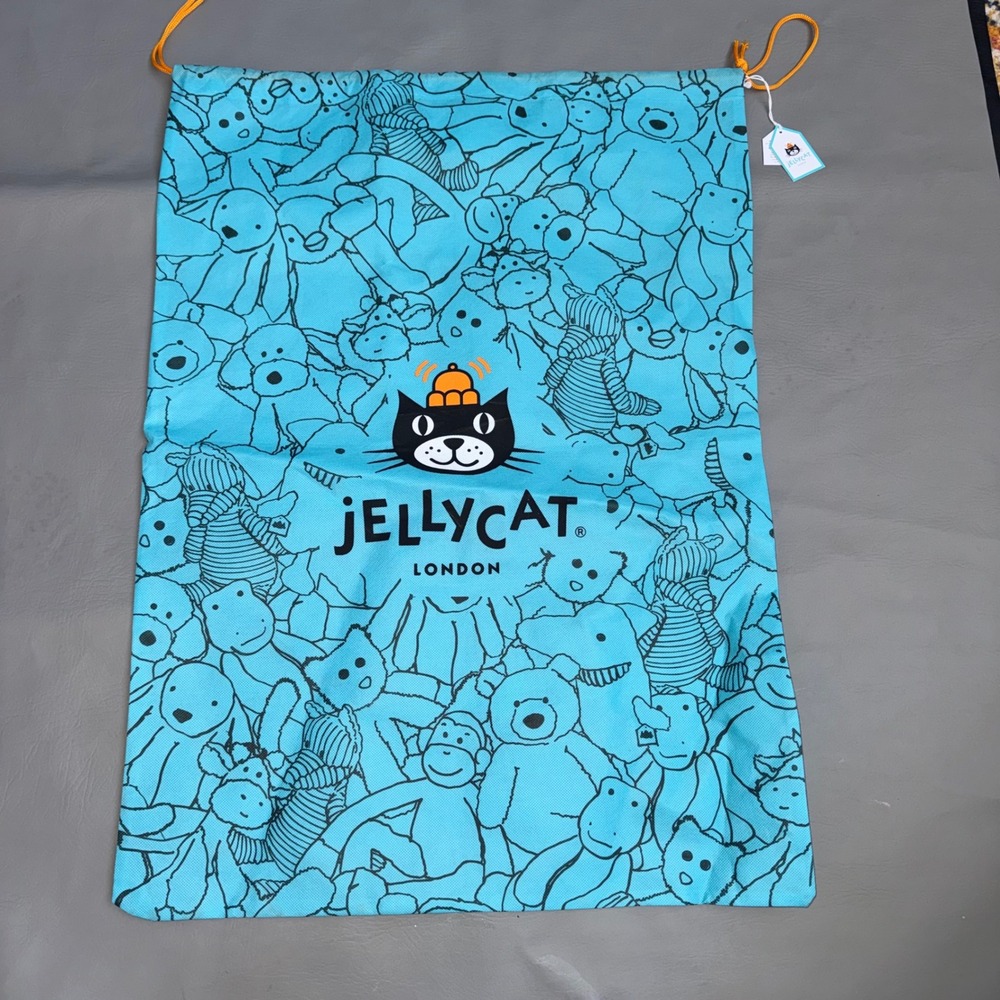 Jellycat London Blue Character Print Drawstring Gift Bag Reusable Large 23x18.5